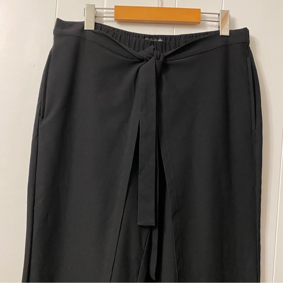 EILEEN Fisher Tie-Front Overlay Crop Pants Black Viscose Skirted Pull On - Picture 4 of 14